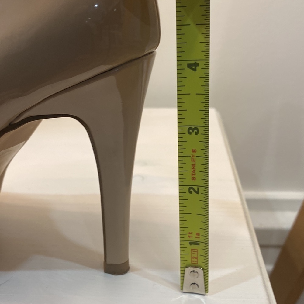 Shiny Nude Peep Toe Heels - Picture 15 of 15